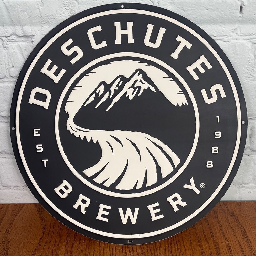 Deschutes Brewery Black & White Logo Beer Sign 12” Diameter -excellent condition